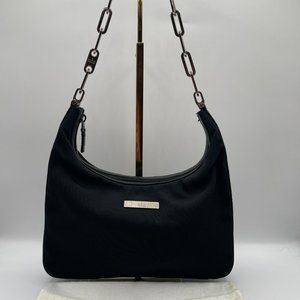 GUCCI BLACK NYLON & LEATHER POCHETTE WITH SILVER HARDWARE & DUST BAG